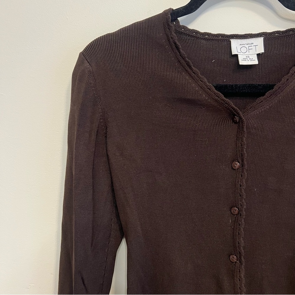 LOFT Dark Brown Button-Down Cardigan - image 2
